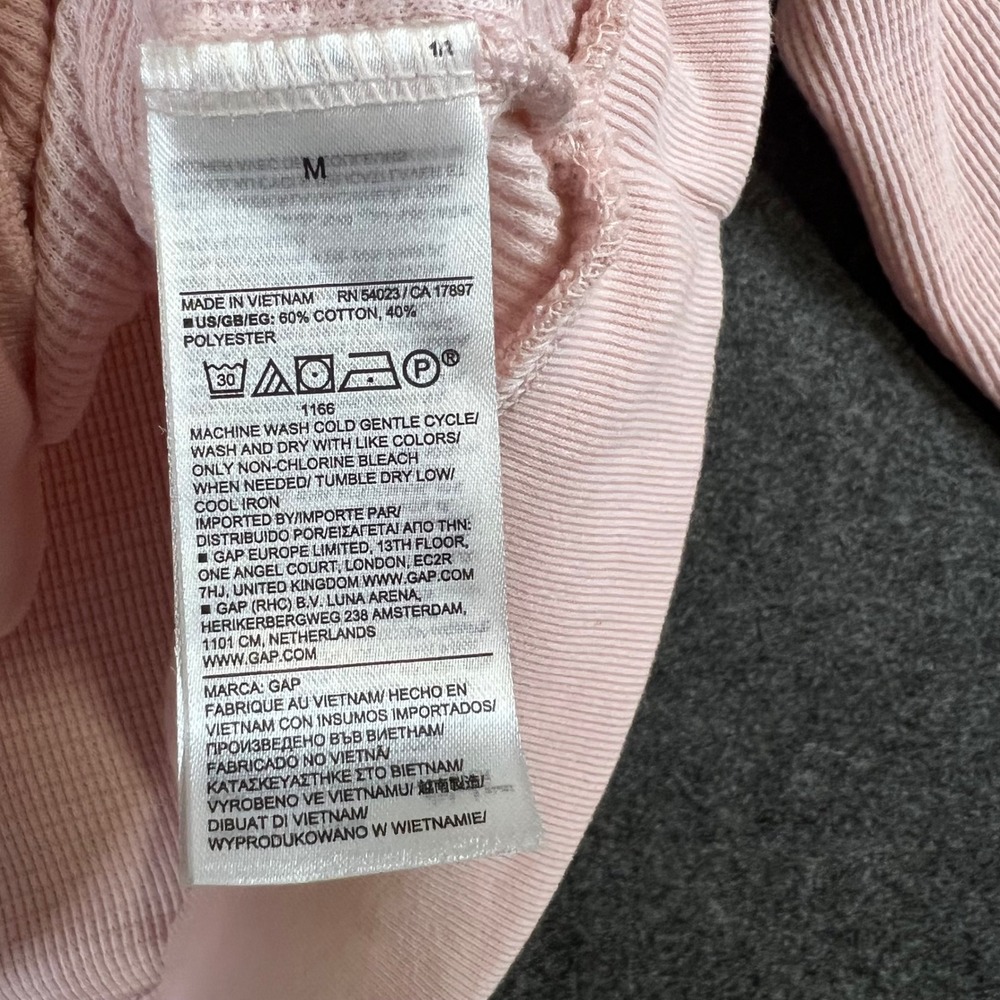 GapBody Womens Pink Waffle Knit Henley Long Sleeve Lounge Top Medium New - Picture 4 of 11